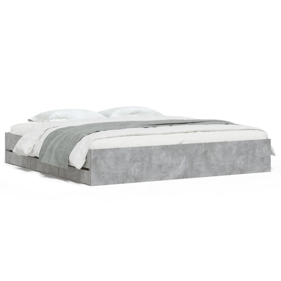 Bedframe met lades bewerkt hout betongrijs 200x200 cm