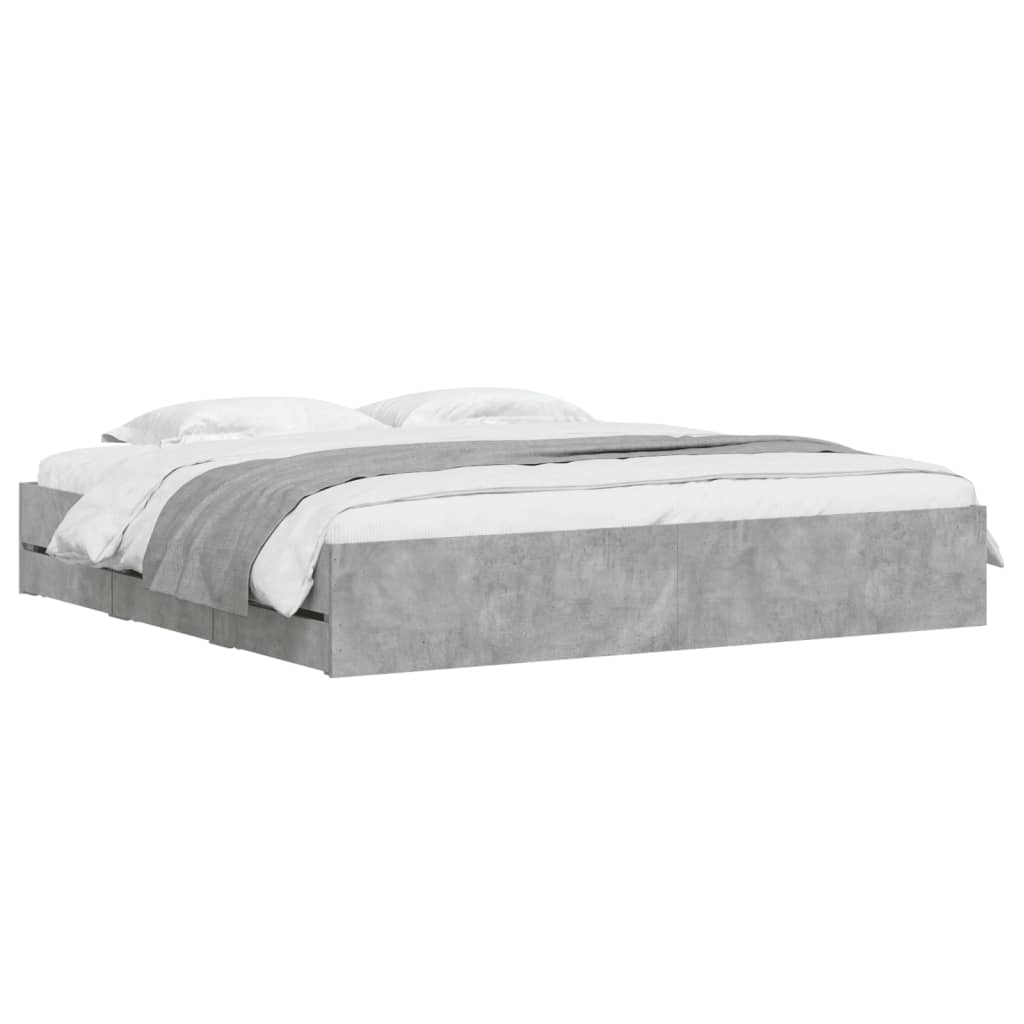 Bedframe met lades bewerkt hout betongrijs 200x200 cm