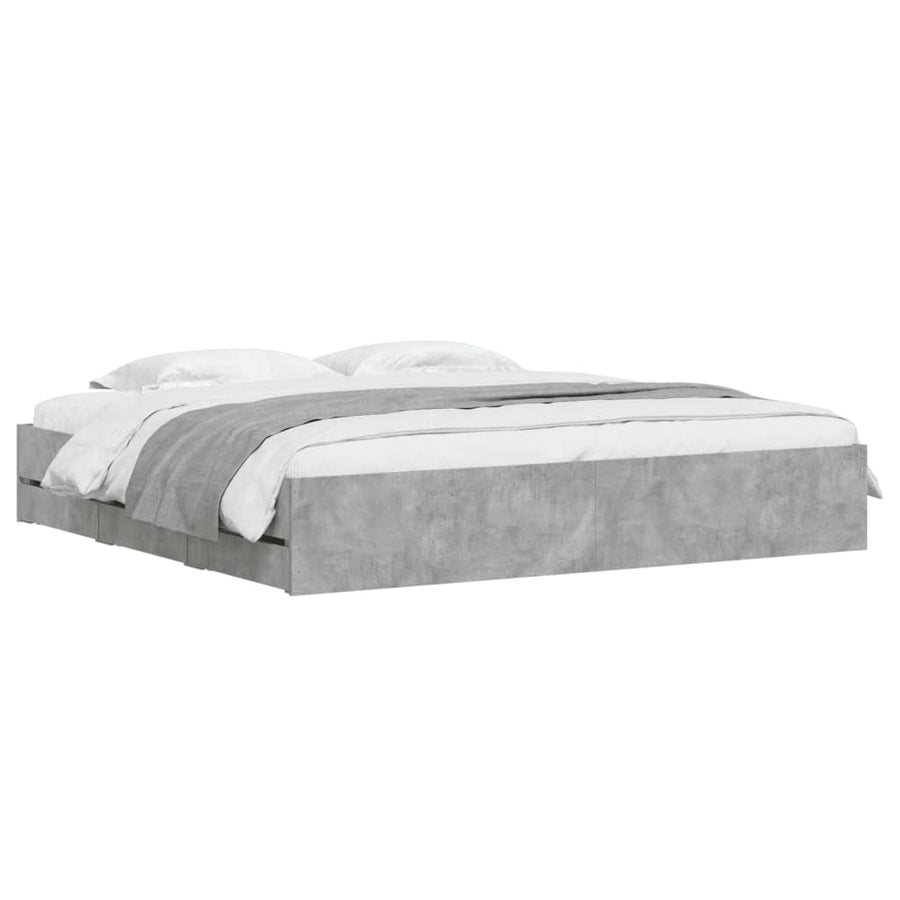 Bedframe met lades bewerkt hout betongrijs 200x200 cm