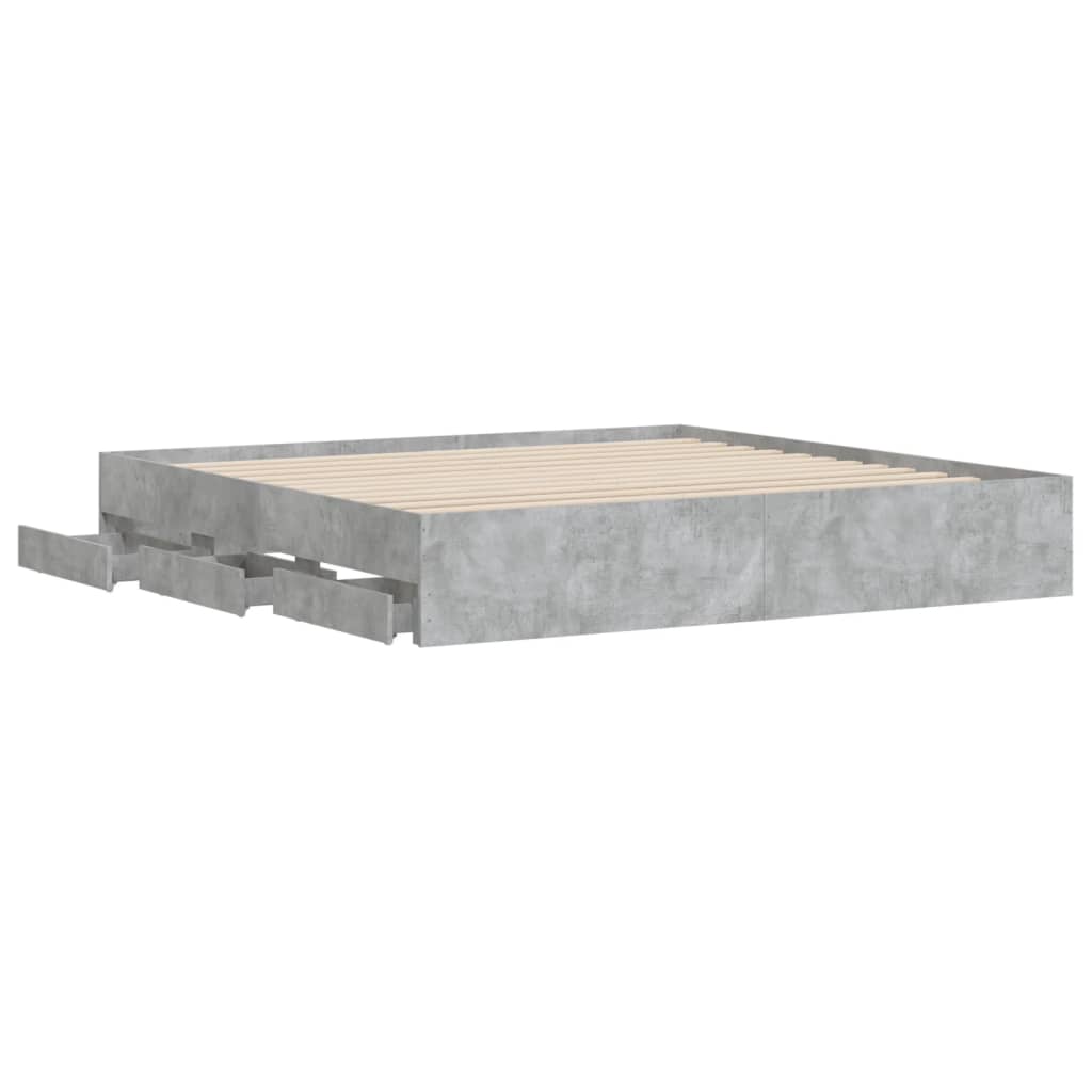 Bedframe met lades bewerkt hout betongrijs 200x200 cm