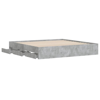 Bedframe met lades bewerkt hout betongrijs 200x200 cm