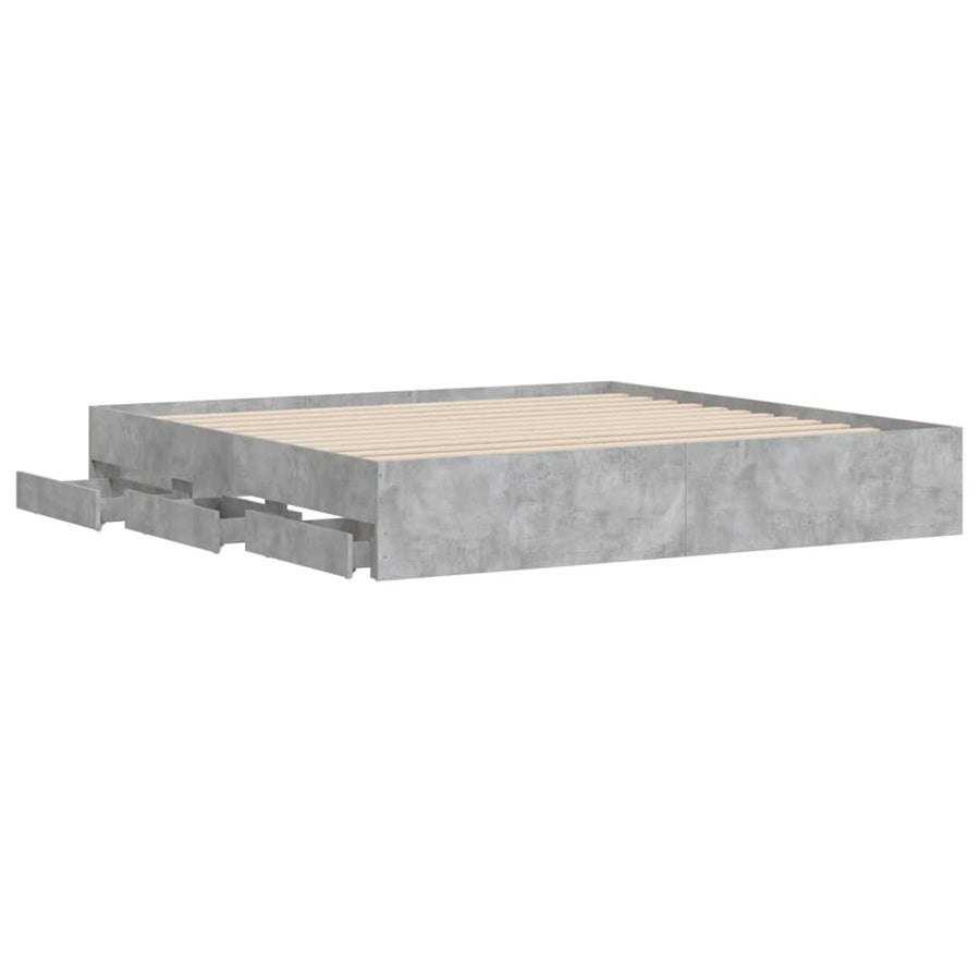 Bedframe met lades bewerkt hout betongrijs 200x200 cm