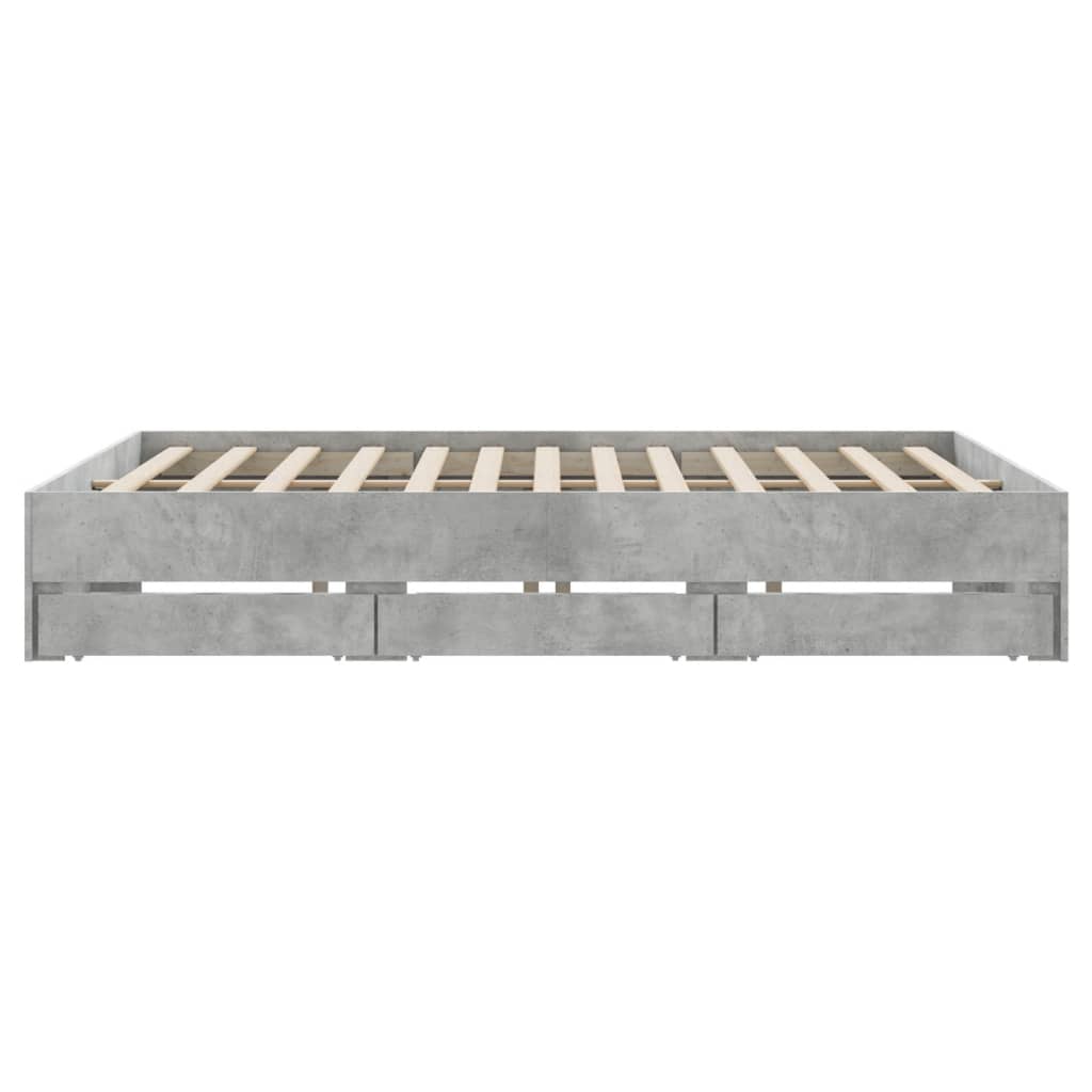 Bedframe met lades bewerkt hout betongrijs 200x200 cm