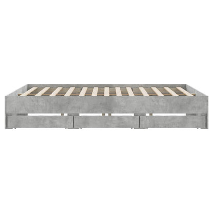 Bedframe met lades bewerkt hout betongrijs 200x200 cm