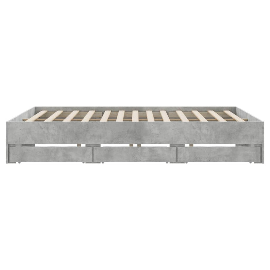 Bedframe met lades bewerkt hout betongrijs 200x200 cm