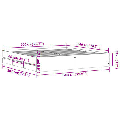 Bedframe met lades bewerkt hout betongrijs 200x200 cm