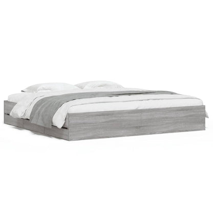 Bedframe met lades bewerkt hout grijs sonoma eiken 200x200 cm