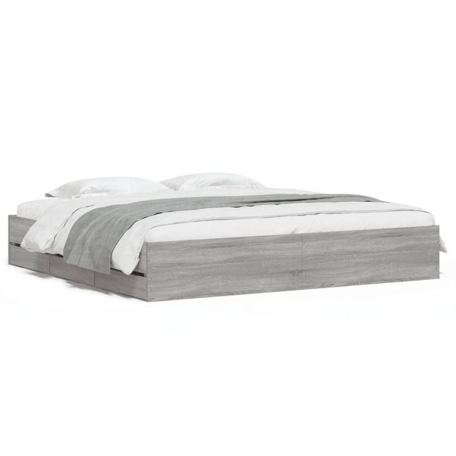 Bedframe met lades bewerkt hout grijs sonoma eiken 200x200 cm