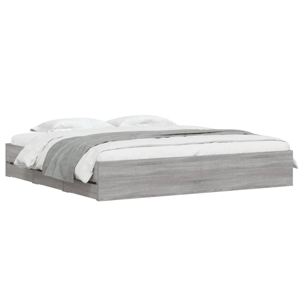 Bedframe met lades bewerkt hout grijs sonoma eiken 200x200 cm