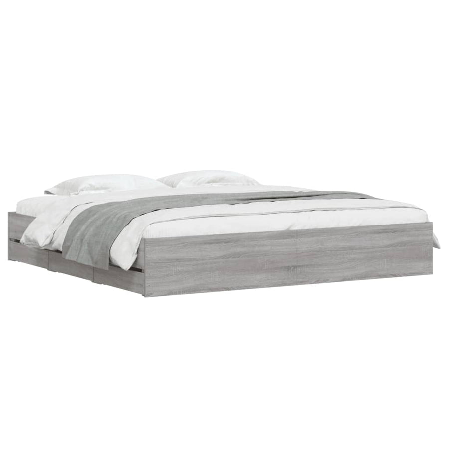 Bedframe met lades bewerkt hout grijs sonoma eiken 200x200 cm