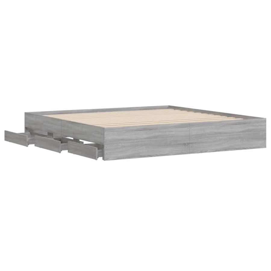Bedframe met lades bewerkt hout grijs sonoma eiken 200x200 cm