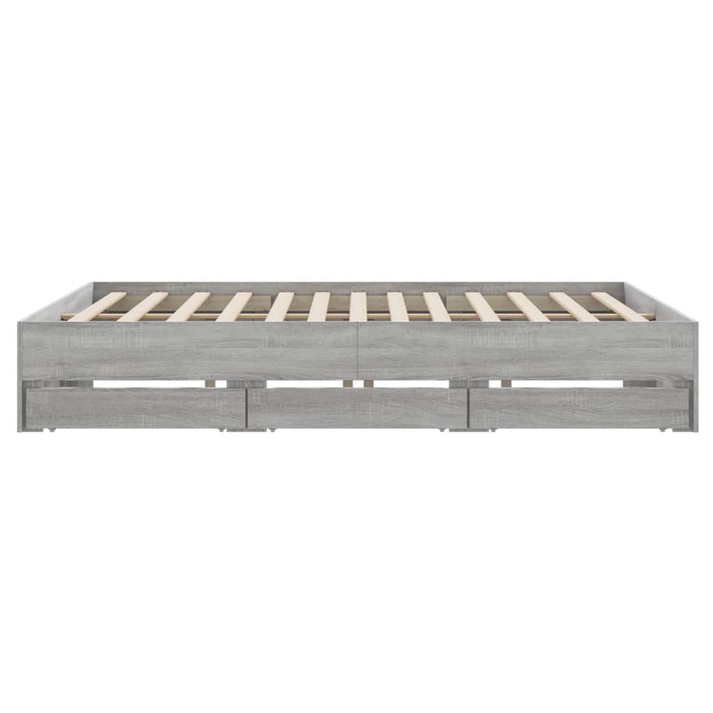 Bedframe met lades bewerkt hout grijs sonoma eiken 200x200 cm