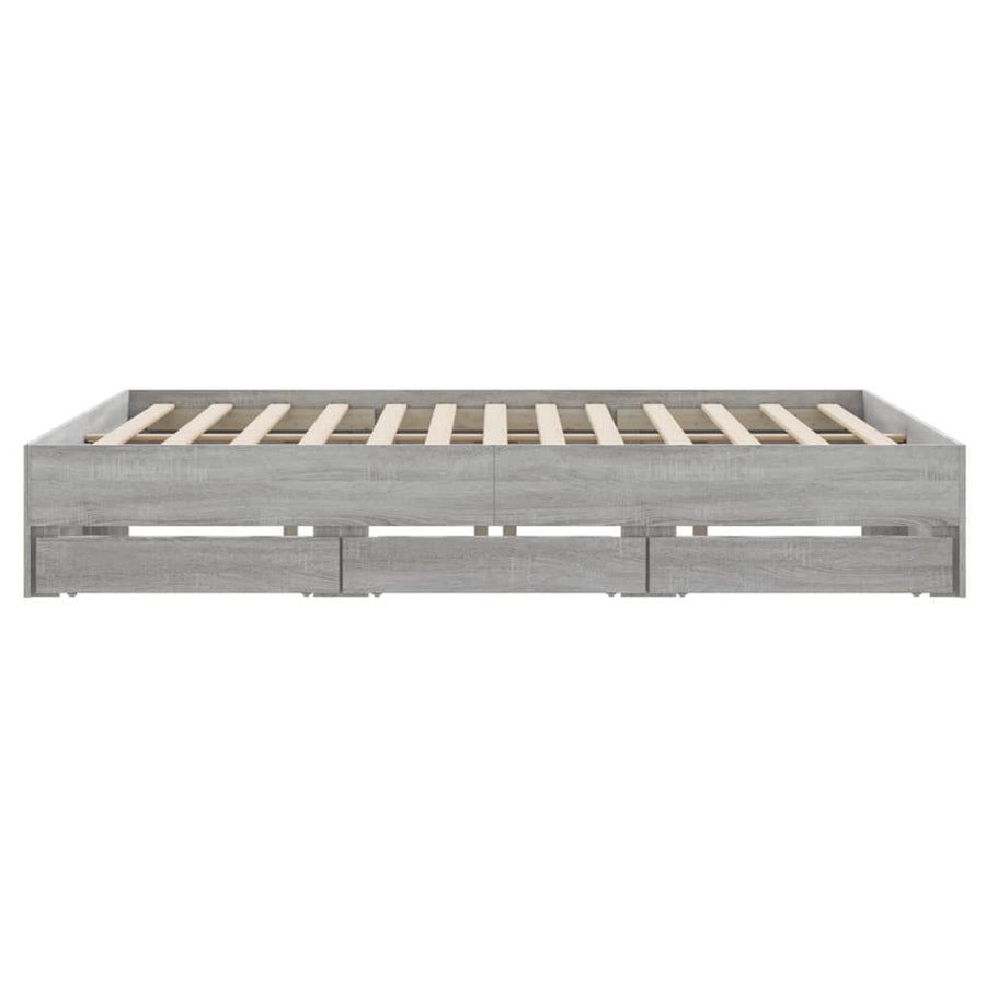 Bedframe met lades bewerkt hout grijs sonoma eiken 200x200 cm