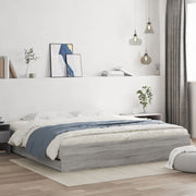 Bedframe 200x200 cm bewerkt hout grijs sonoma eiken met lades