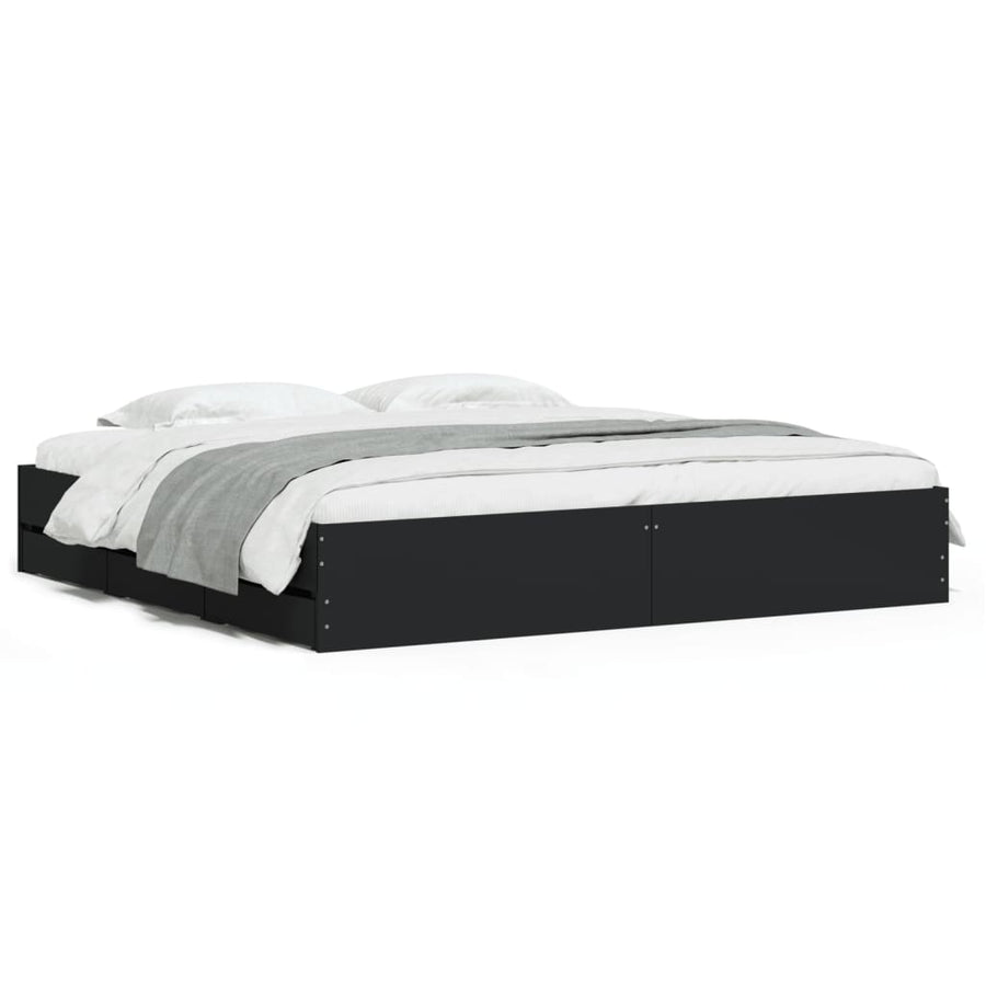 Bedframe met lades bewerkt hout zwart 180x200 cm