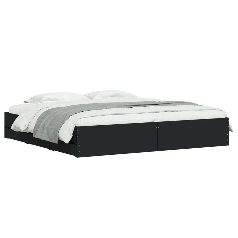 Bedframe met lades bewerkt hout zwart 180x200 cm