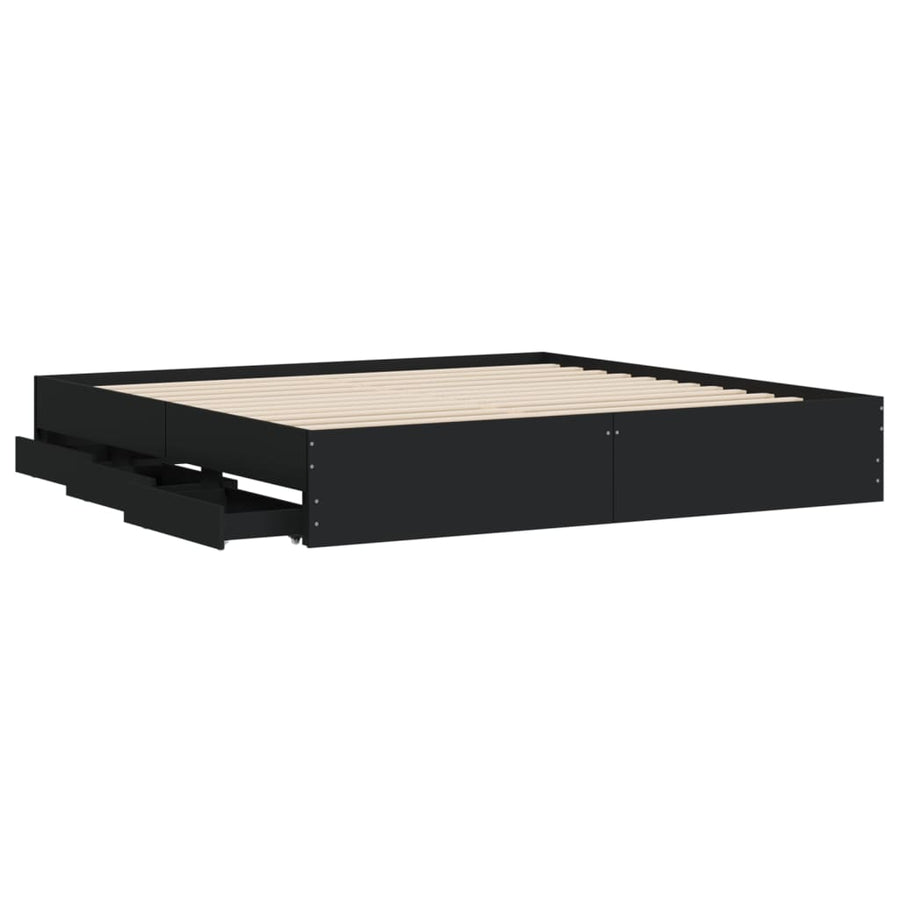 Bedframe met lades bewerkt hout zwart 180x200 cm