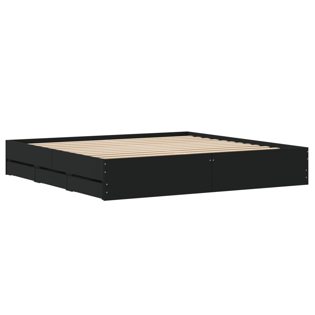 Bedframe met lades bewerkt hout zwart 180x200 cm