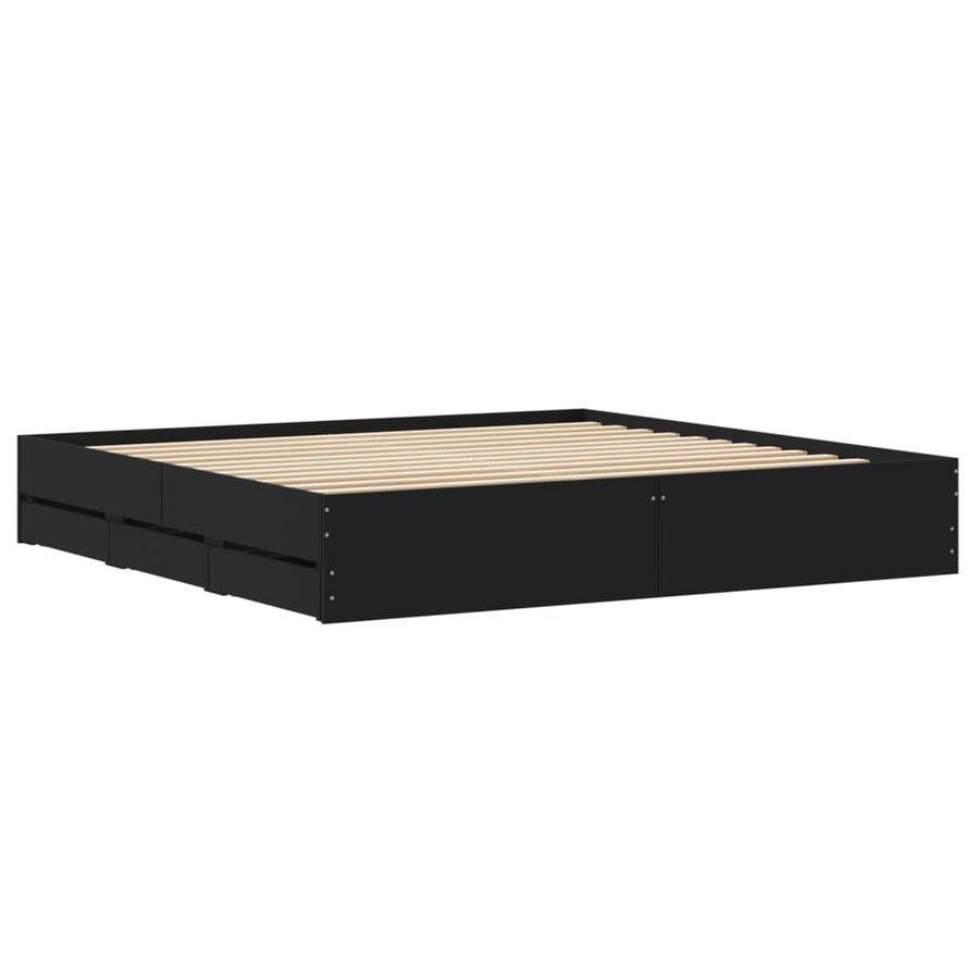Bedframe met lades bewerkt hout zwart 180x200 cm