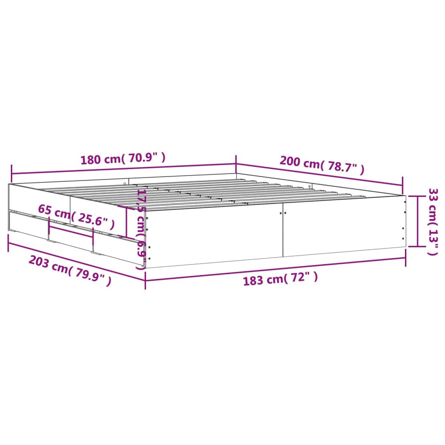 Bedframe met lades bewerkt hout zwart 180x200 cm