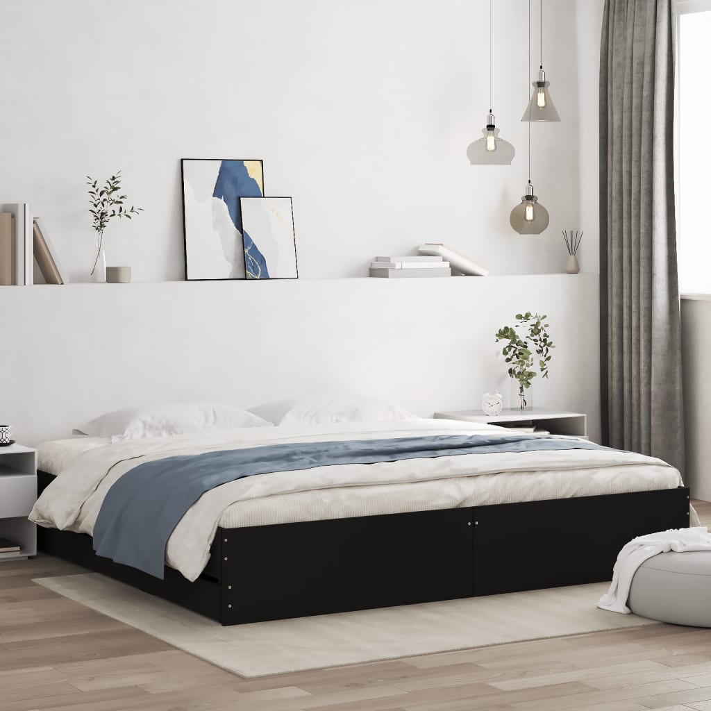 Bedframe met lades bewerkt hout zwart 180x200 cm