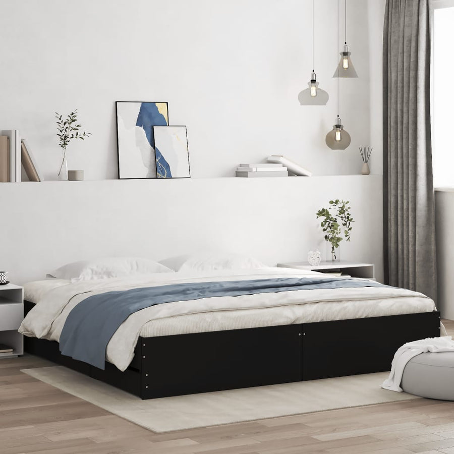 Bedframe met lades bewerkt hout zwart 180x200 cm
