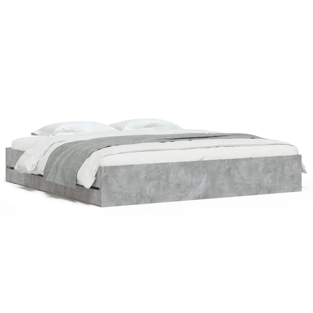 Bedframe met lades bewerkt hout betongrijs 180x200 cm