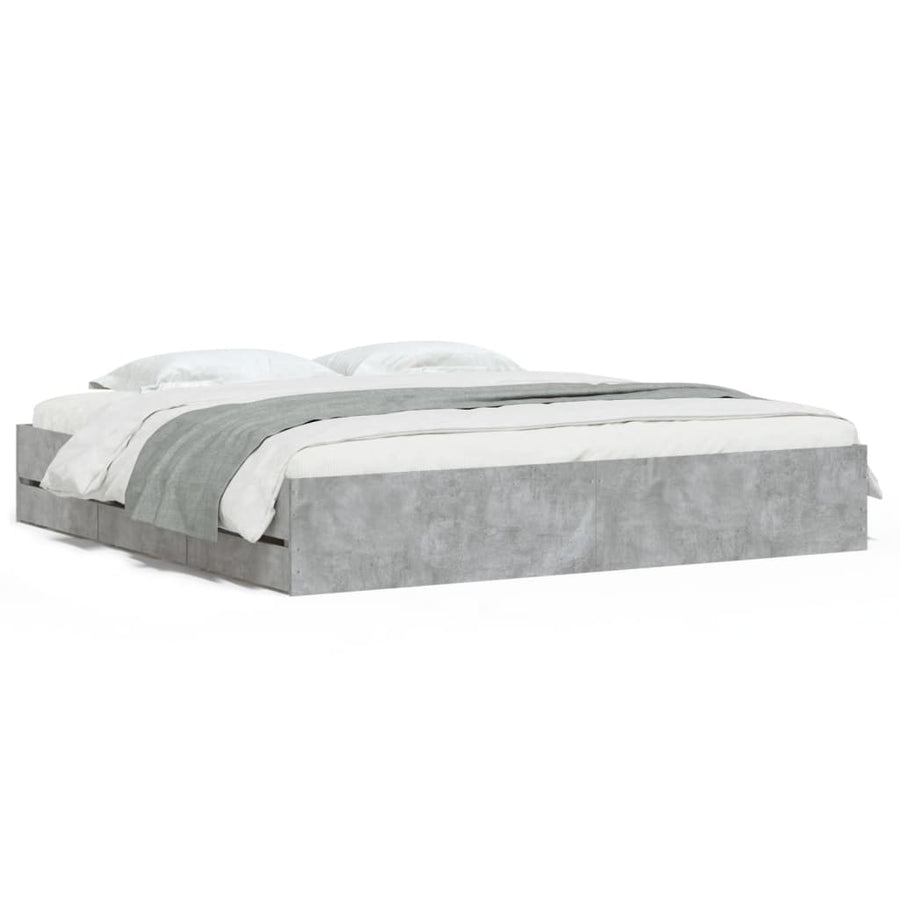 Bedframe met lades bewerkt hout betongrijs 180x200 cm