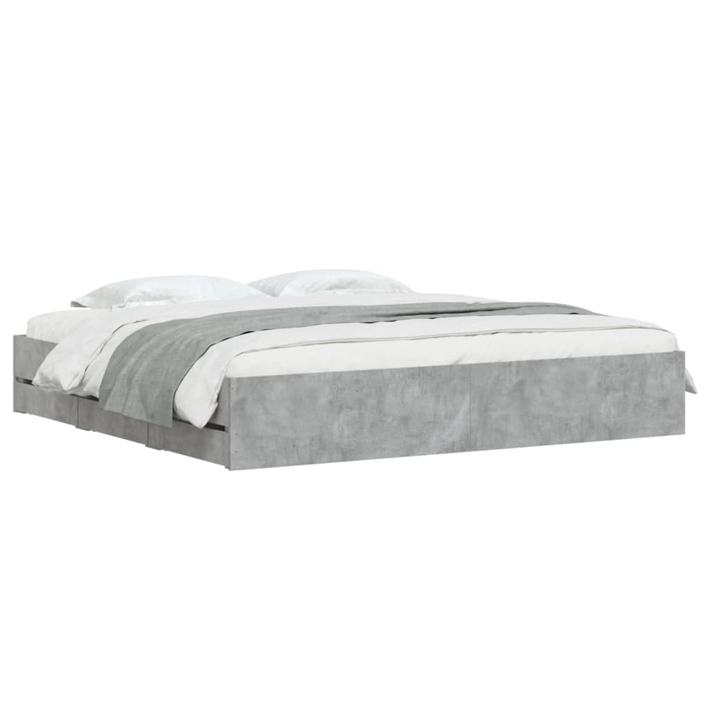 Bedframe met lades bewerkt hout betongrijs 180x200 cm