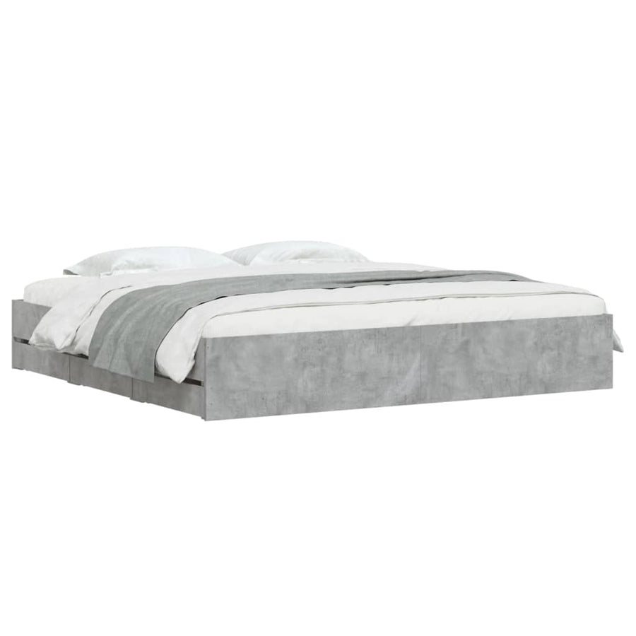 Bedframe met lades bewerkt hout betongrijs 180x200 cm