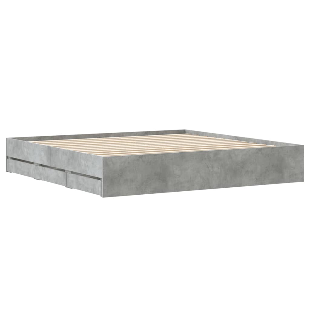 Bedframe met lades bewerkt hout betongrijs 180x200 cm