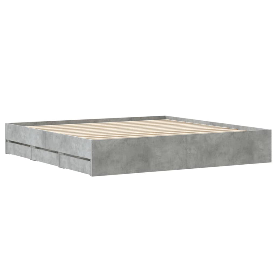 Bedframe met lades bewerkt hout betongrijs 180x200 cm