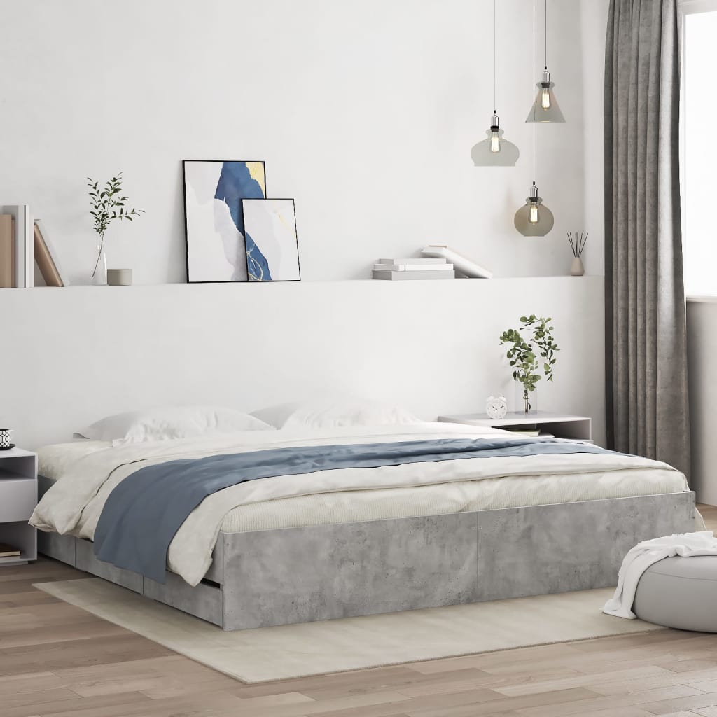 Bedframe met lades bewerkt hout betongrijs 180x200 cm
