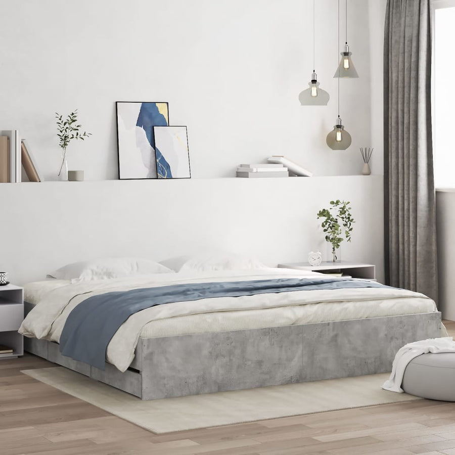 Bedframe met lades bewerkt hout betongrijs 180x200 cm
