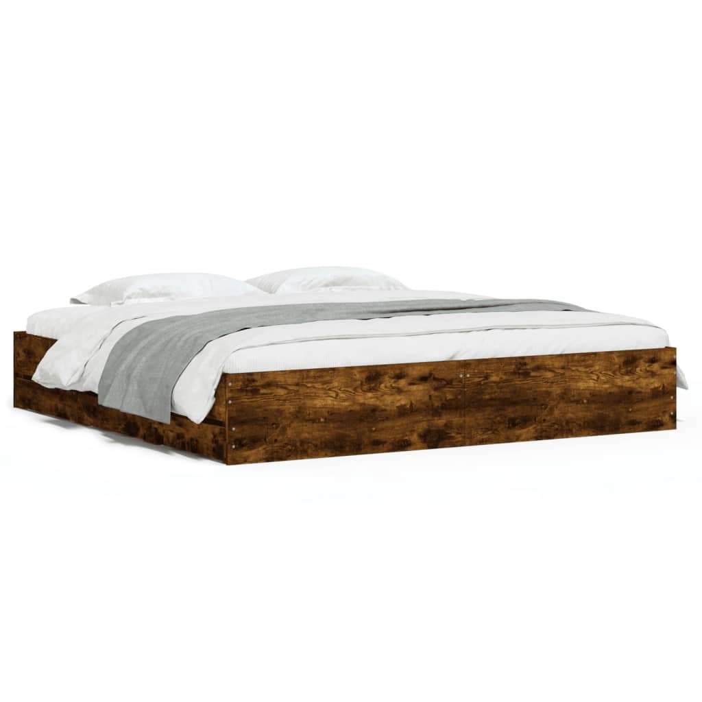 Bedframe met lades bewerkt hout gerookt eikenkleurig 180x200 cm