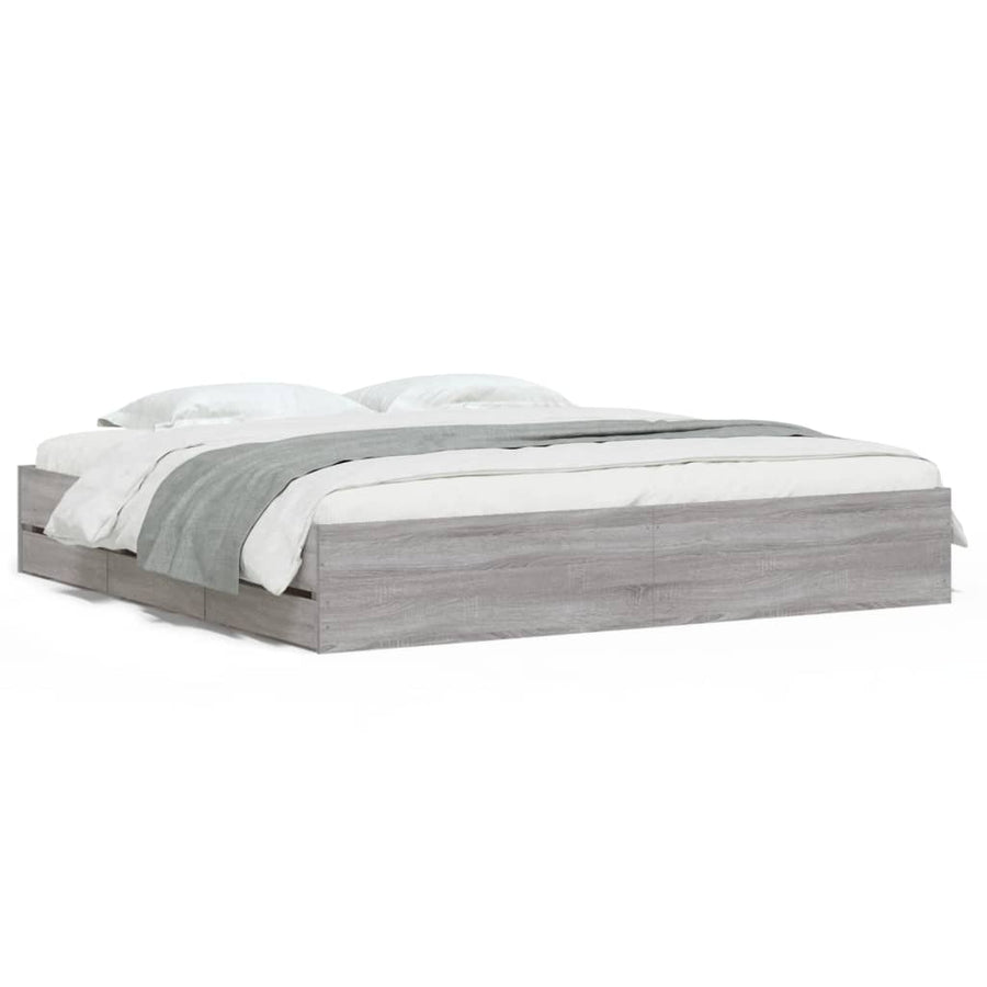 Bedframe met lades bewerkt hout grijs sonoma eiken 180x200 cm