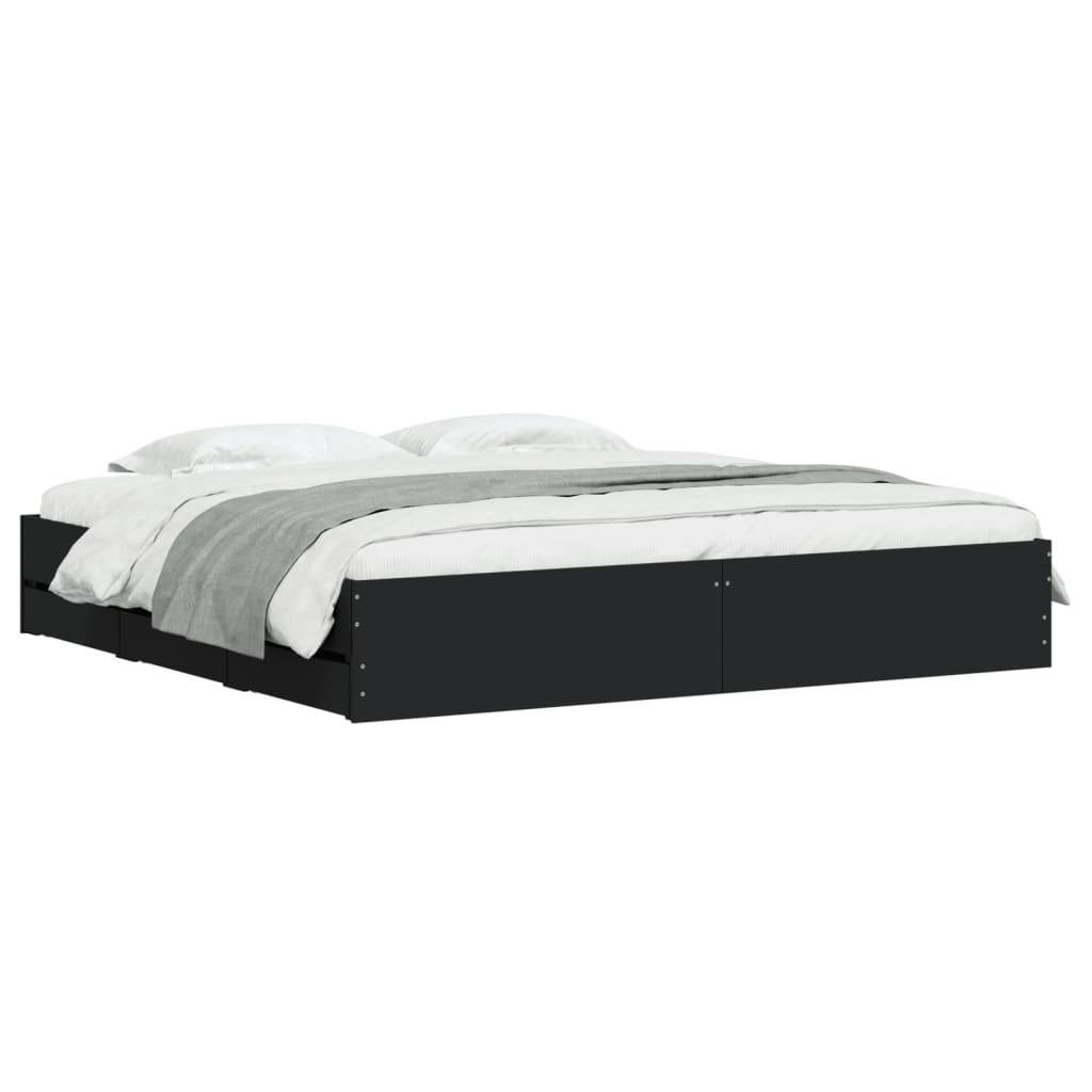 Bedframe met lades bewerkt hout zwart 160x200 cm