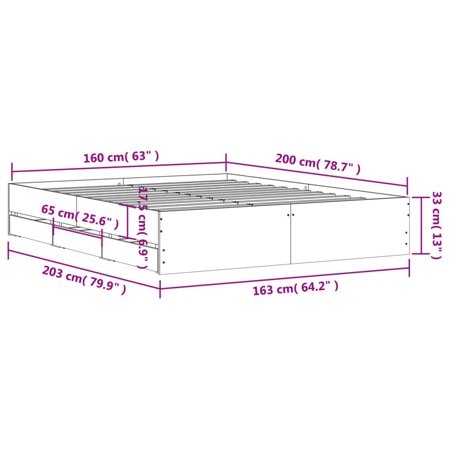 Bedframe met lades bewerkt hout zwart 160x200 cm