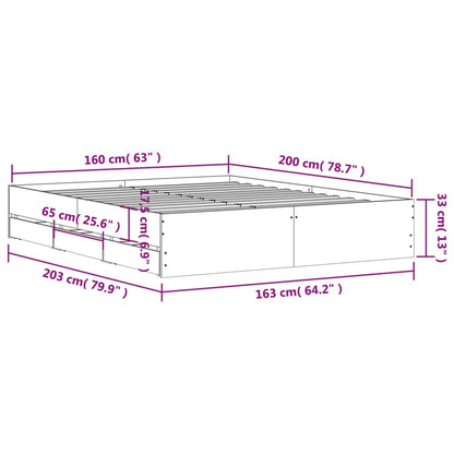 Bedframe met lades bewerkt hout betongrijs 160x200 cm