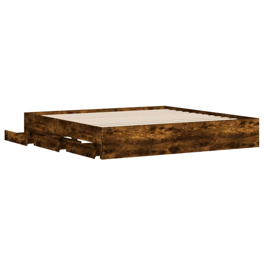 Bedframe met lades bewerkt hout gerookt eikenkleurig 160x200 cm