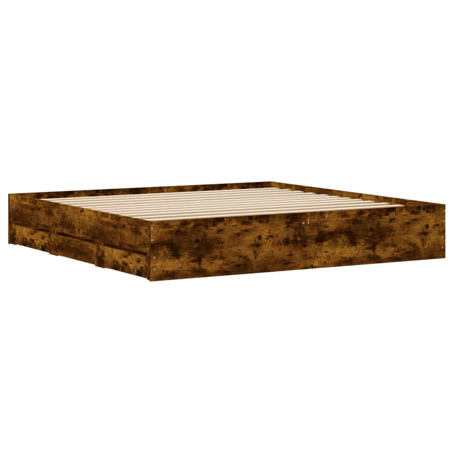 Bedframe met lades bewerkt hout gerookt eikenkleurig 160x200 cm