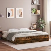Bedframe 160x200 cm bewerkt hout gerookt eiken met lades