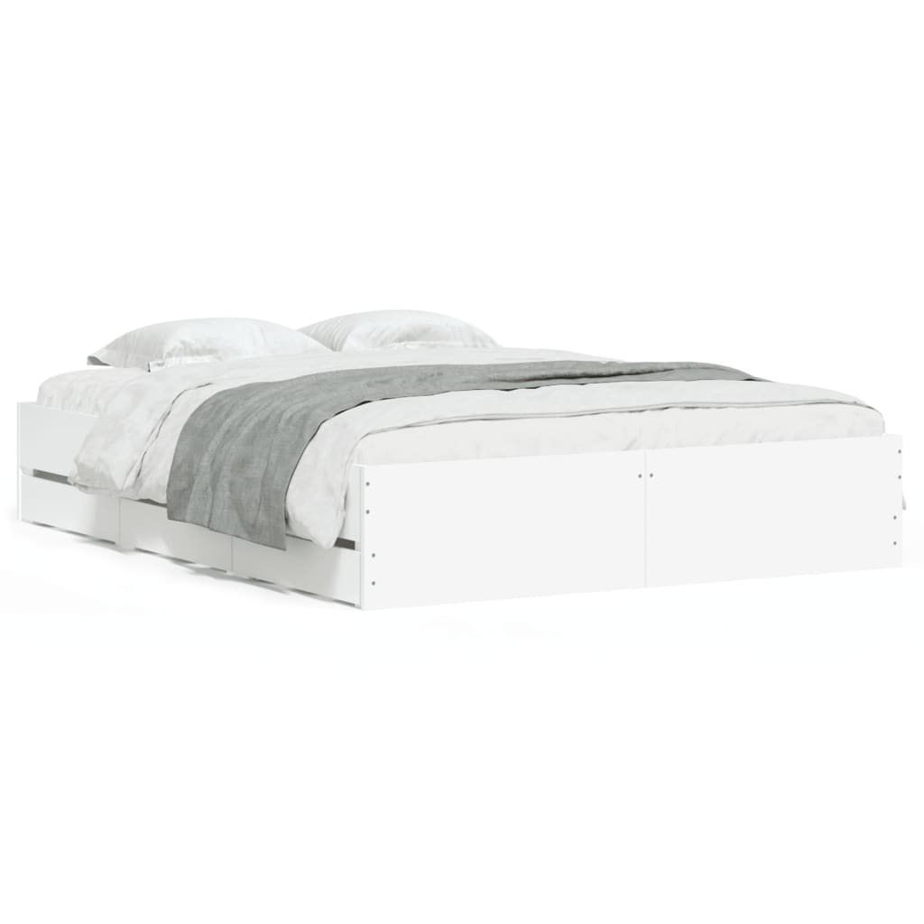 Bedframe met lades bewerkt hout 150 x 200 cm Wit