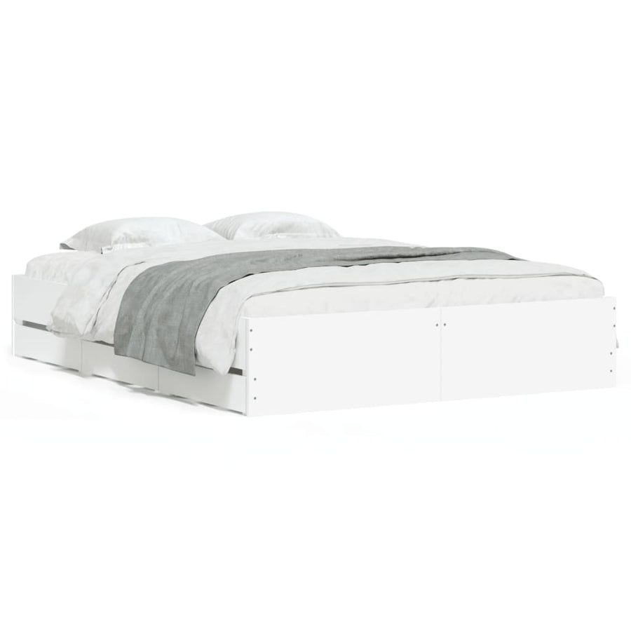 Bedframe met lades bewerkt hout 150 x 200 cm Wit