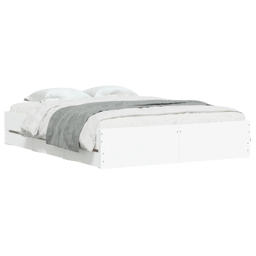Bedframe met lades bewerkt hout 150 x 200 cm Wit