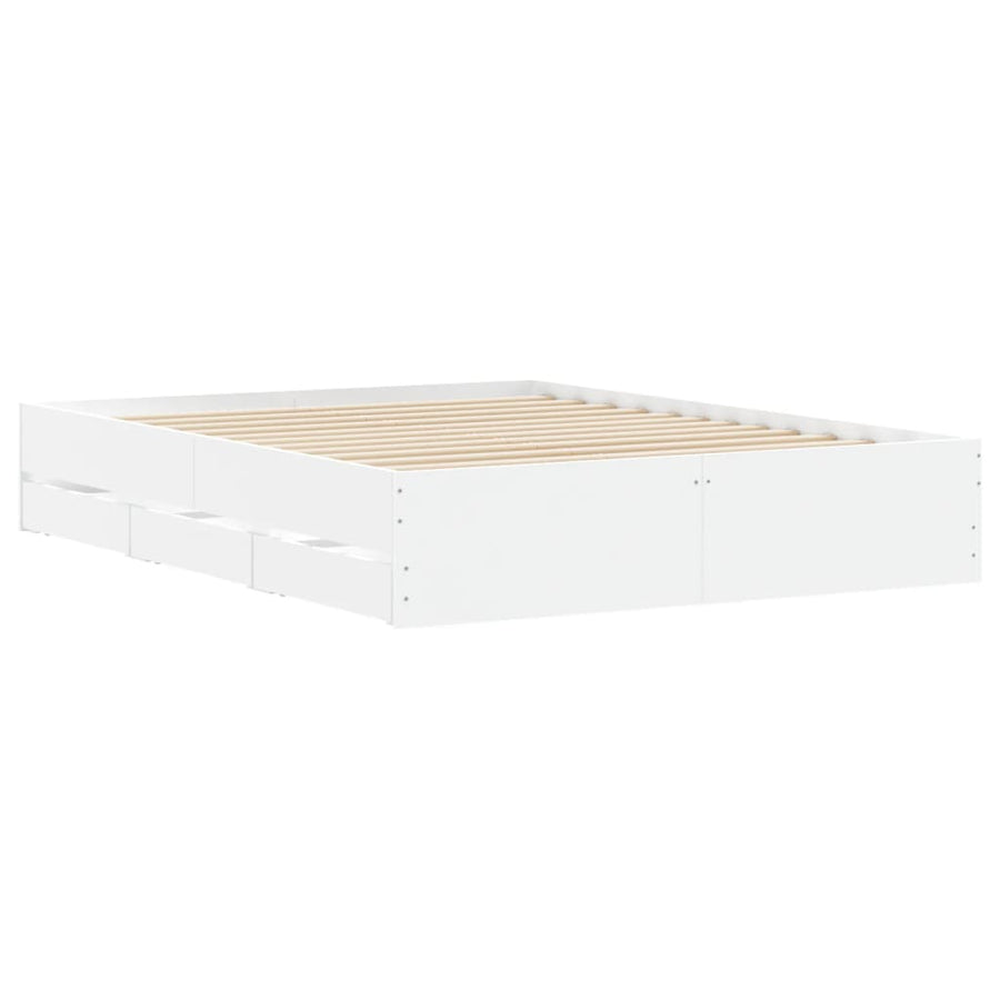 Bedframe met lades bewerkt hout 150 x 200 cm Wit