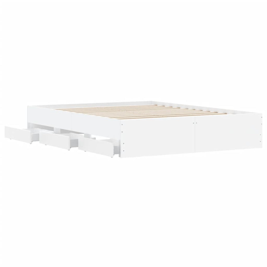 Bedframe met lades bewerkt hout 150 x 200 cm Wit