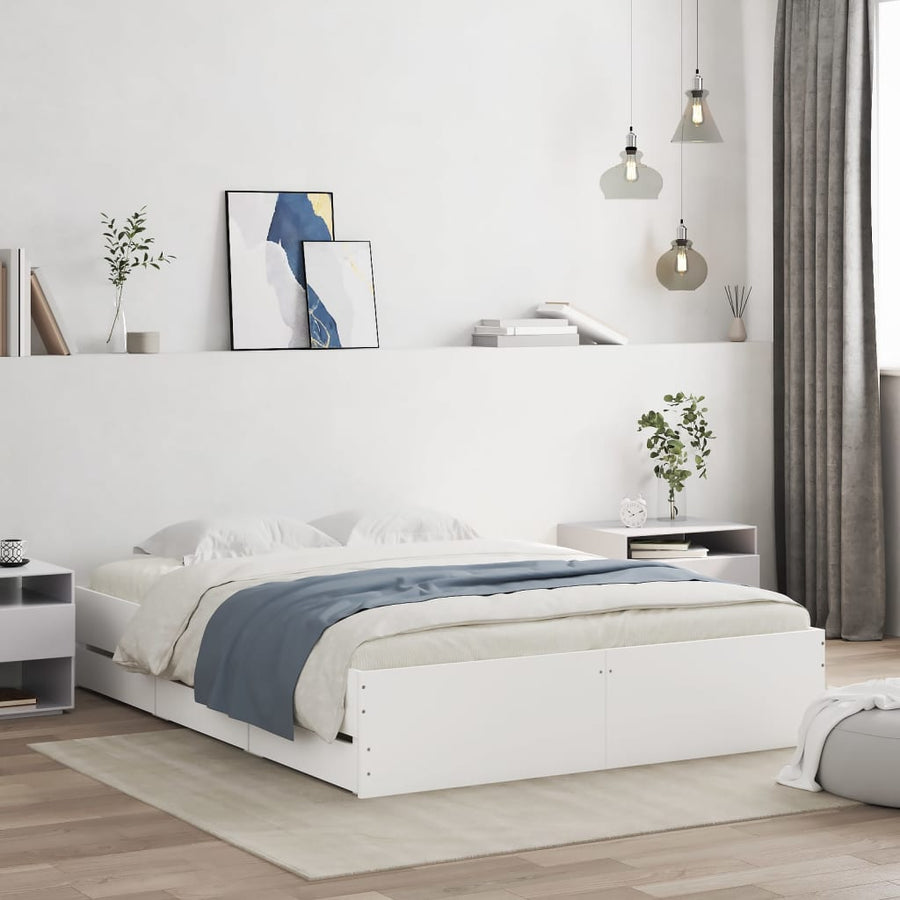 Bedframe met lades bewerkt hout 150 x 200 cm Wit