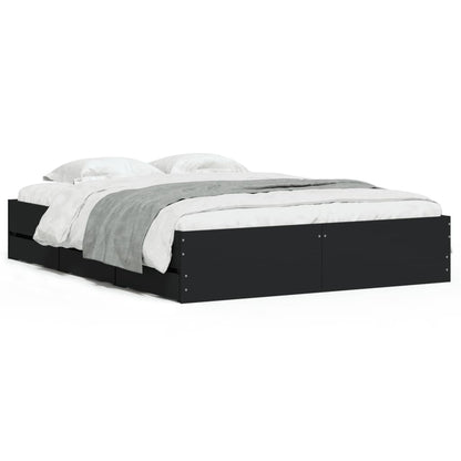 Bedframe Met Lades Bewerkt Hout Zwart 150 x 200 cm