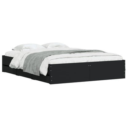 Bedframe Met Lades Bewerkt Hout Zwart 150 x 200 cm